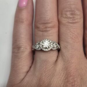 Ornate White Gold Diamond Accent Ring - Elegant Floral Detail in White